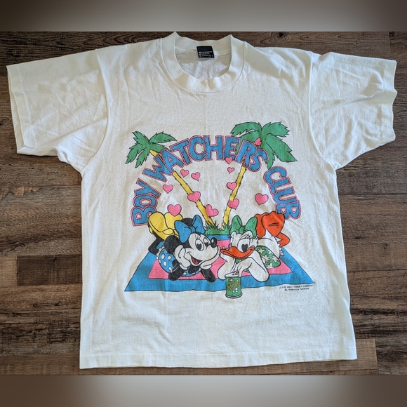 Screen Stars Tops - Vintage Rare Disney Screen Stars Boy Watchers Club T-Shirt Day Glow Puff Sz Lg